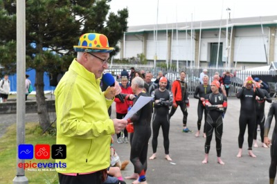 Brian Porter briefing participants before an open-water event