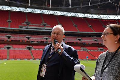 Brian Porter introducing AFC Fylde before the National League Playoff Final