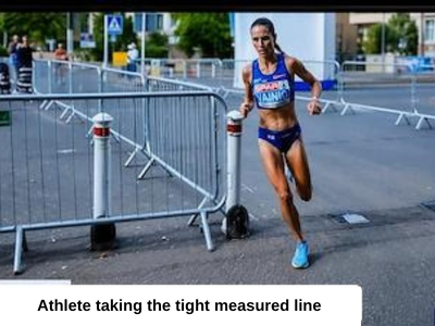 An athlete following a tight line around a barrier